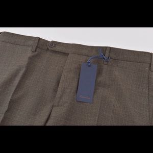 NEW Zanella Slim Curtis Dress Pants 35 Brown Melange Stretch Italian Wool Blend
